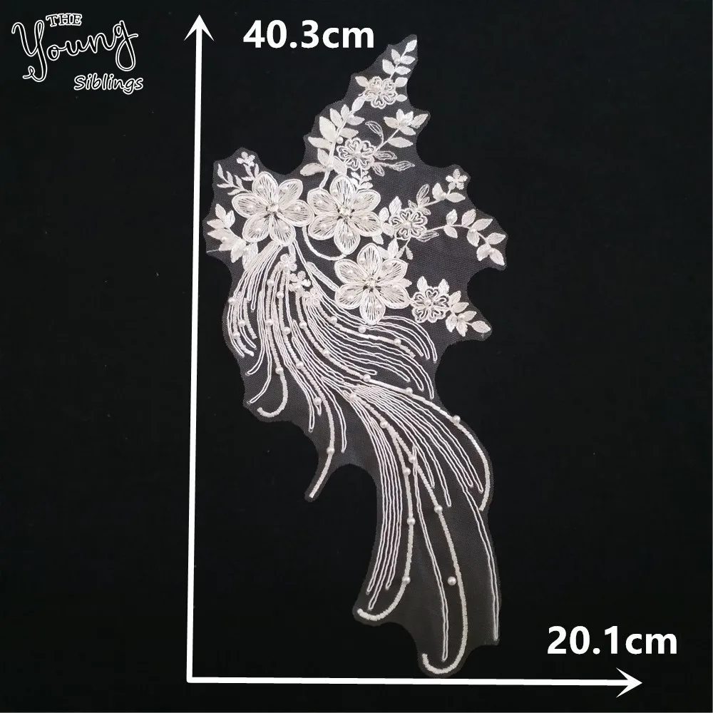 Новое поступление 3D Цветочная вышивка ABS Жемчуг кружево декольте Тюль Стразы для