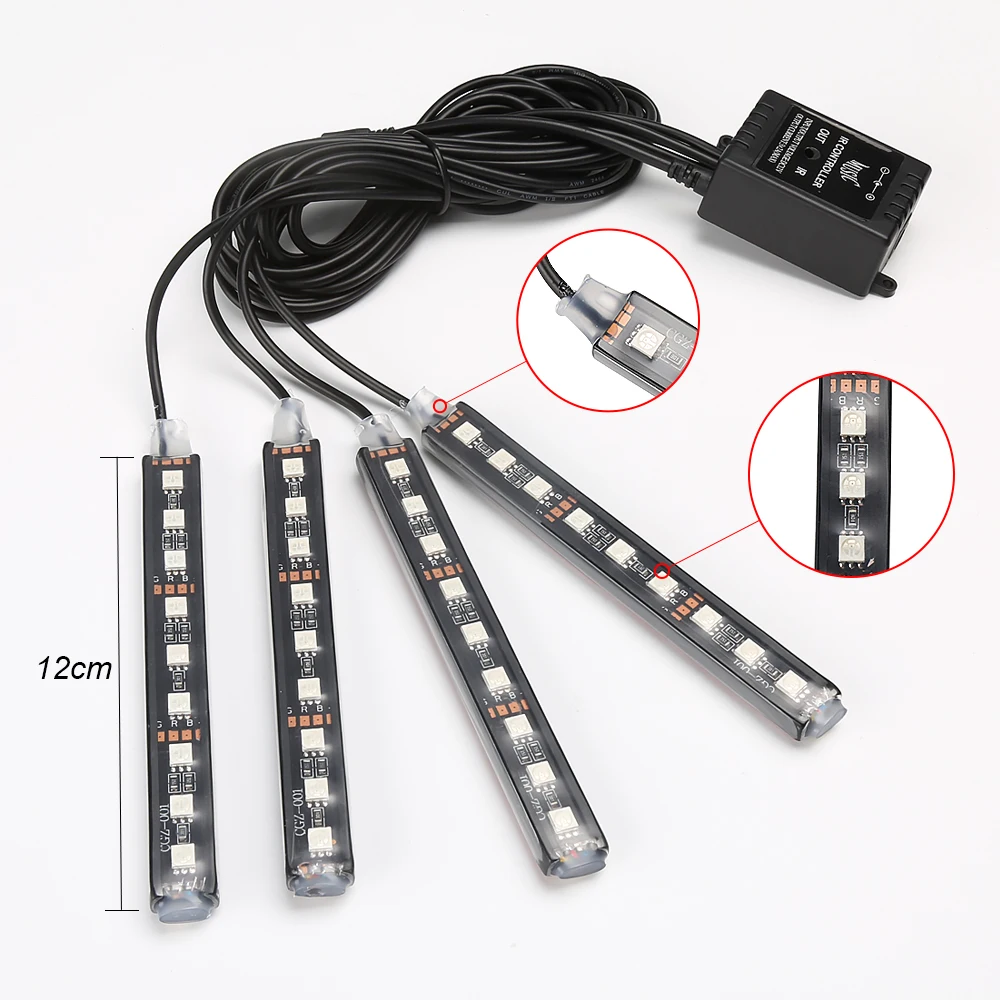 Светодиодная лента RGB для автомобиля 4*9 шт. SMD 5050 10 Вт декоративная салона