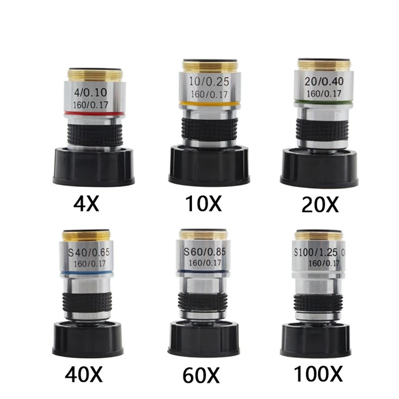Оптический микроскоп объектив 4X 10X 20X 40X 60X 100X ахроматический лабораторный