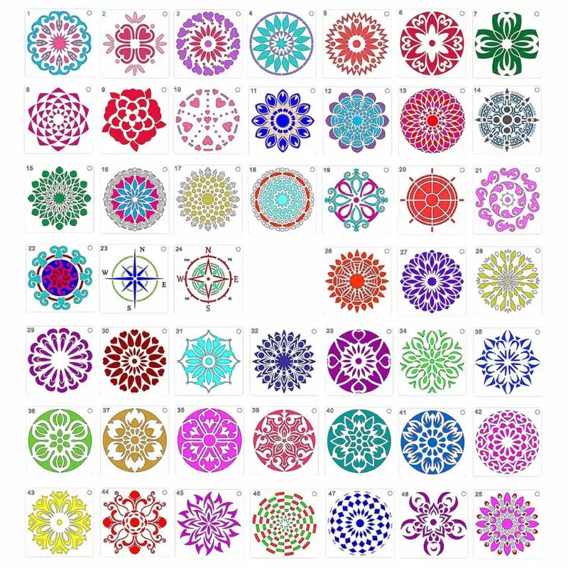 

48pcs/set Mandala Stencils DIY Painting Scrapbook Coloring Embossing Album Decor