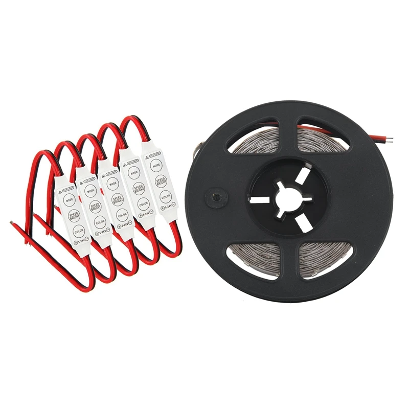 

5M 300 LED Strip Light Aquarium Flexible Tape with 5 x 12V Wired Control Module with Strobe Flash for Car