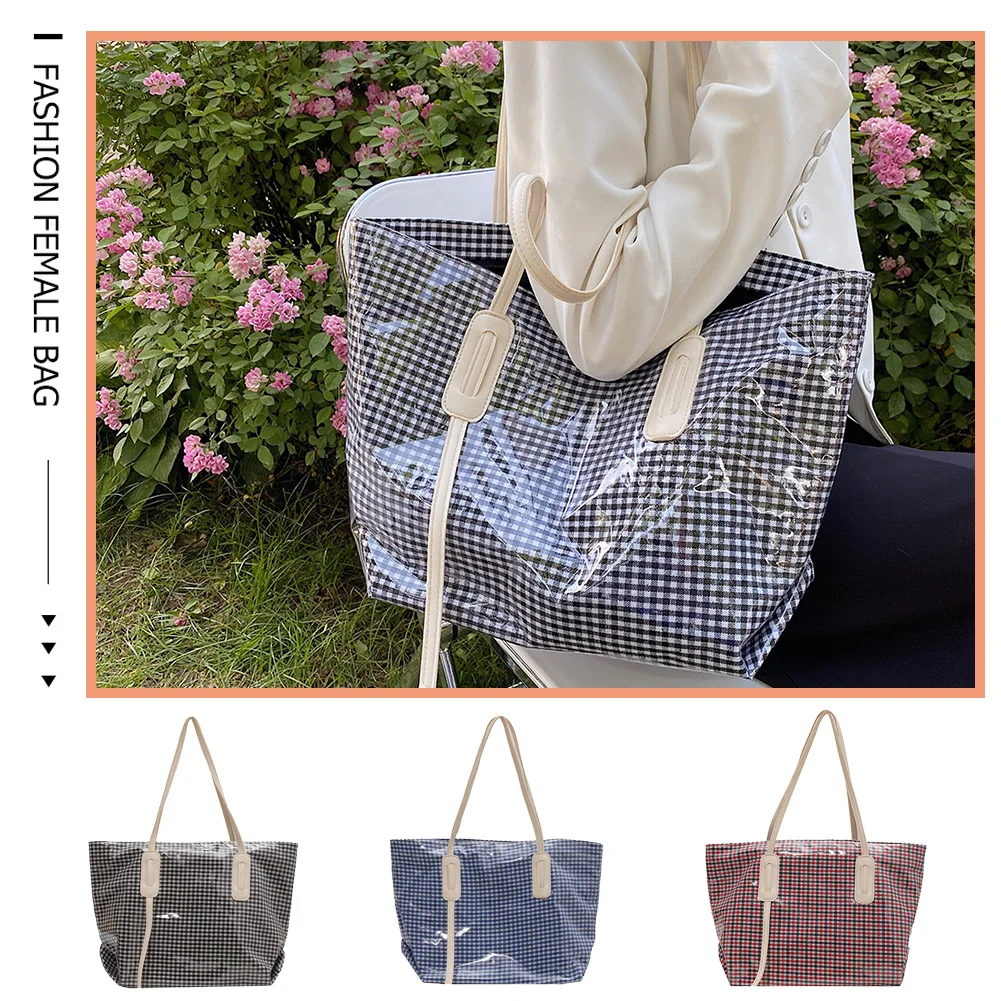 

Retro Women Handbags Canvas Fiber Plaid Printing Large Shoulder Tote Shopping Bags for Women Plaid Printings Handbag Female Trav