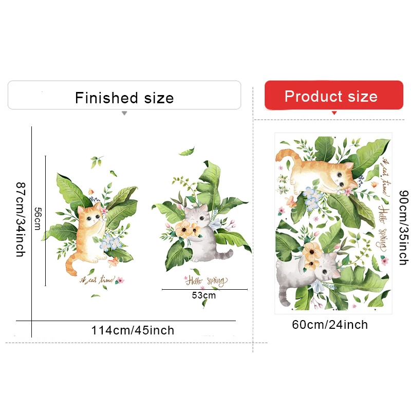 Забавные кошки наклейки на стену для детской комнаты зеленые листья Экологичные