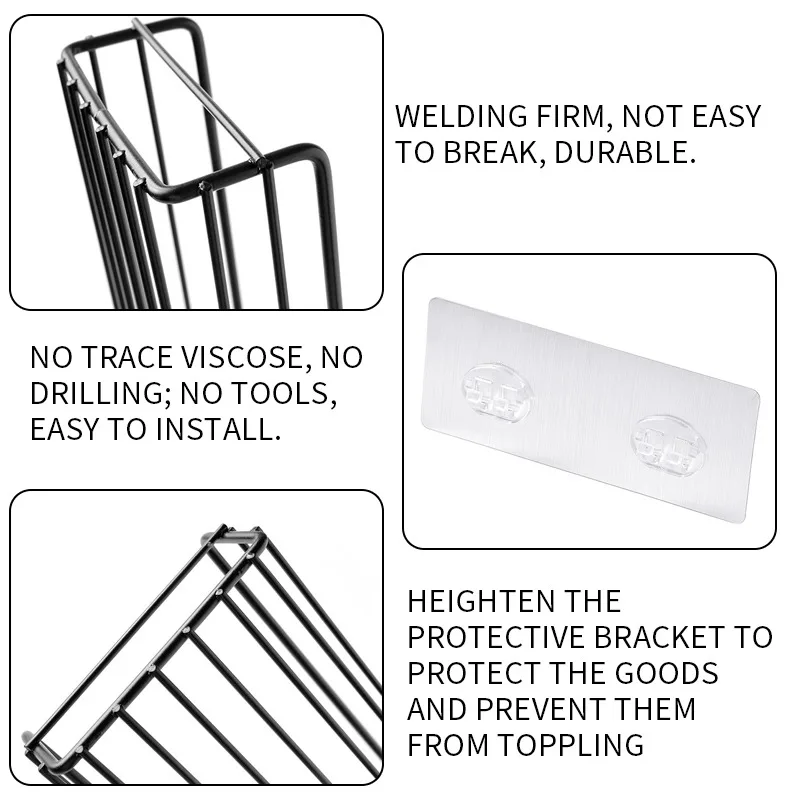 

Wall Mounted Bathroom Shelves Floating Shelf Shower Hanging Basket Shampoo Holder WC Accessories Kitchen Seasoning Storage Rack