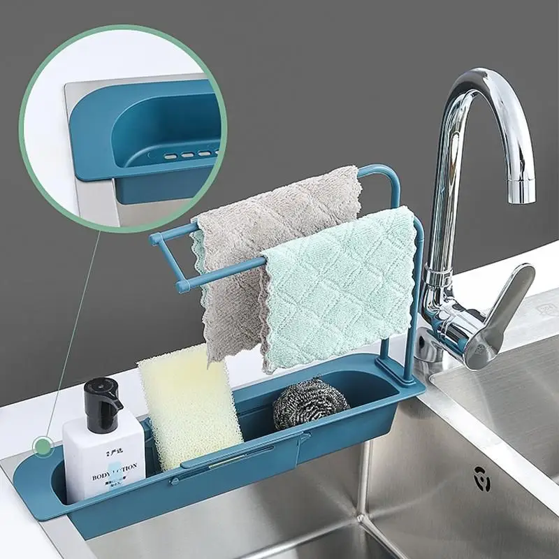 

Telescopic Sink Storage Rack Adjustable Drain Rack Kitchen Sink Storage Rack Orangizer Washing Bowl Sponge Holder Bathroom