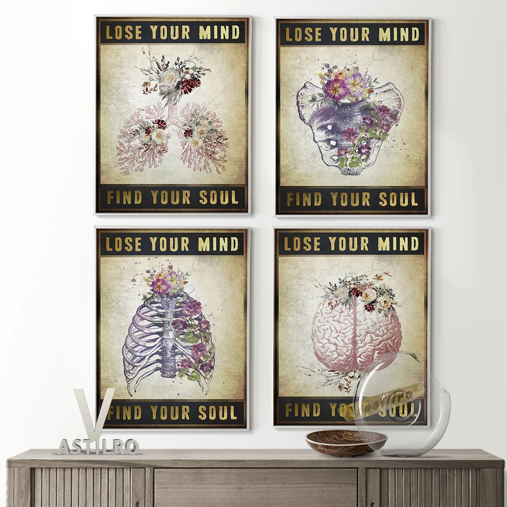 

Skeleton Human Body Art Poster Cerebrum Heart Wall Art Hospital Clinic Prints Picture Decoration Doctor Office Canvas Painting