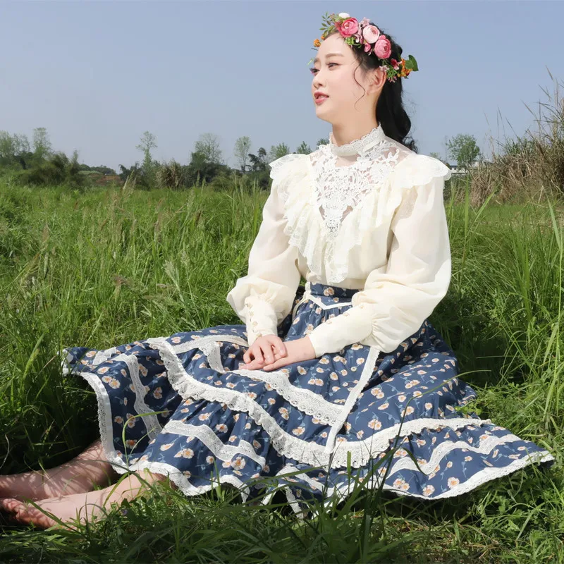 Хлопковая юбка в стиле ретро с цветочным принтом темно-синий цвет | Женская