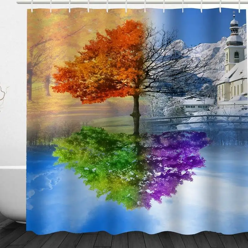 

Beautiful Four Season Tree Pattern Shower Curtain Polyester Fabric