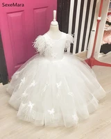 puffy ivory white girl tulle dress long flower girl dresses children birthday party gown new year big day