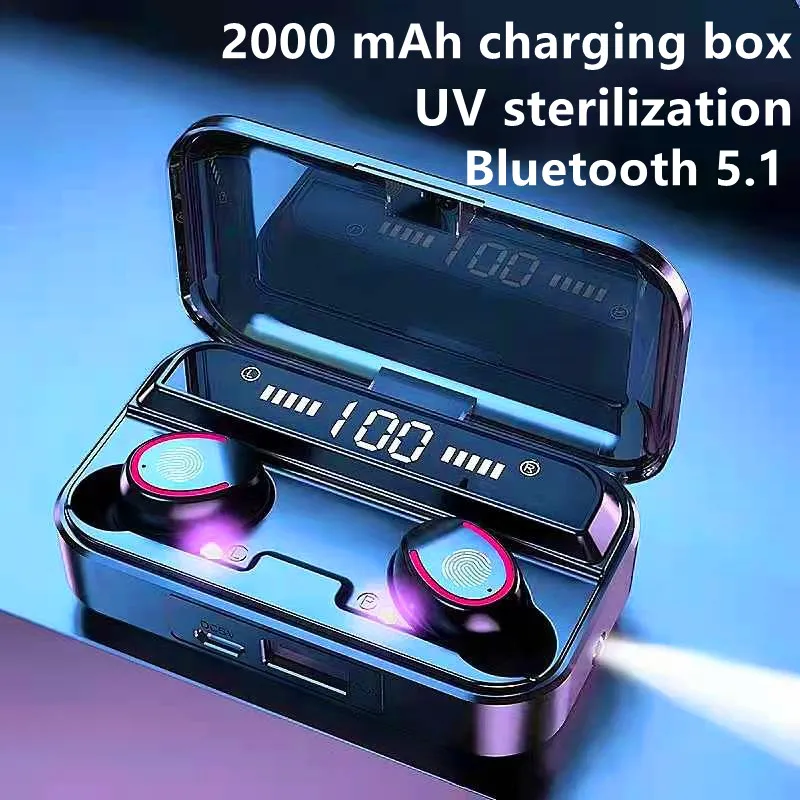 

Wireless Earphone TWS 5.1 Bluetooth Headphones Noise Canceling 9D Music Earbuds With Motion Mini Flashlight 2000mAhCharging Case