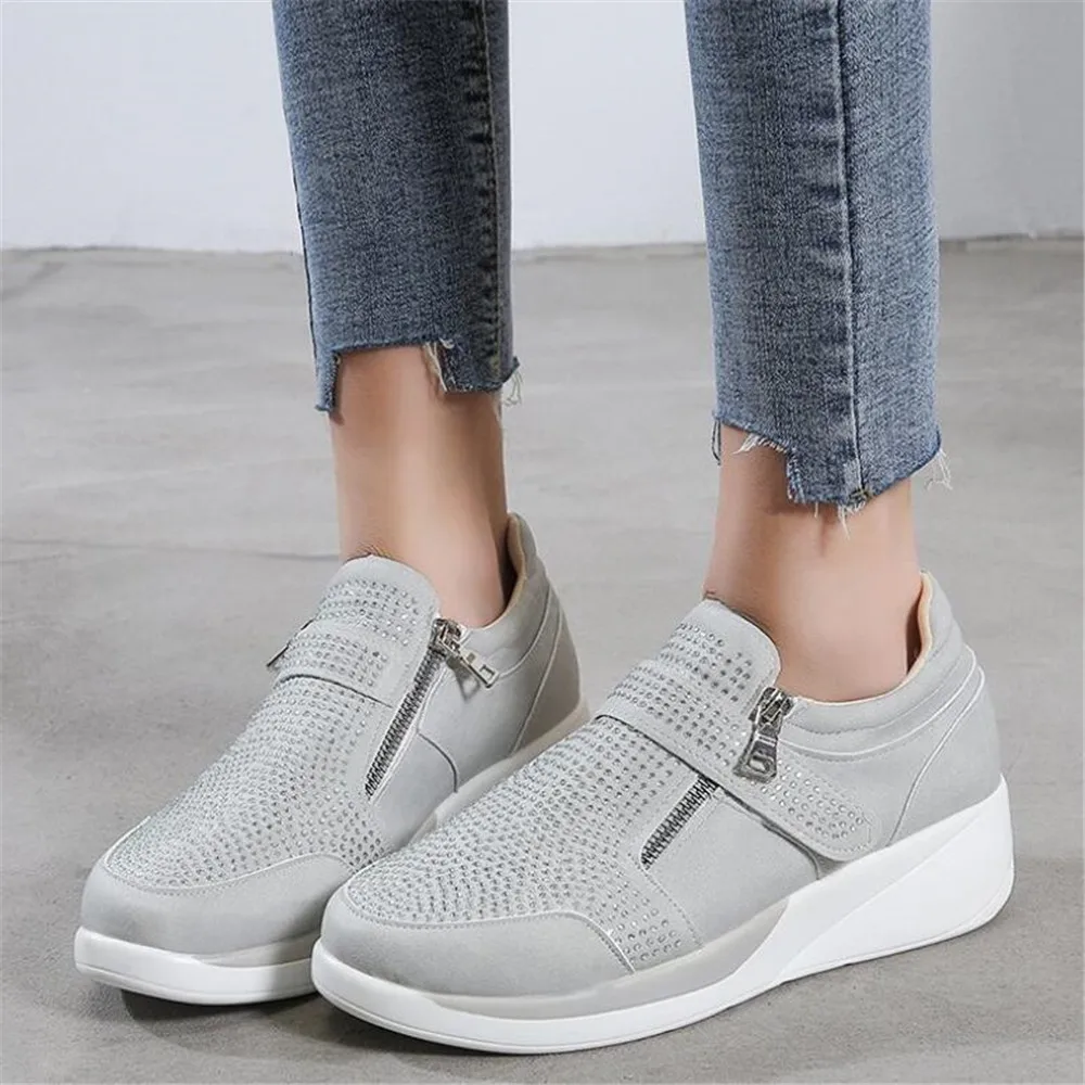 

new women's shoes air cushion shallow rhinestones large size single shoes women fashion zipper casual women vulcanized shoes