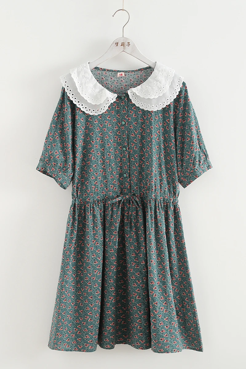

2021 summer new double-layer collar short sleeve floral dress