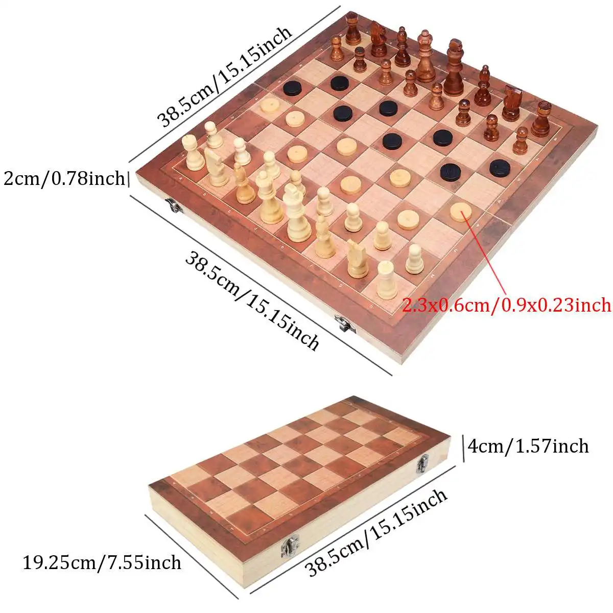 

3 in 1 Foldable Wooden Chess Board Set Travel Games Chess Backgammon Checkers Toy Chessmen Entertainment Game Board Toys Gift