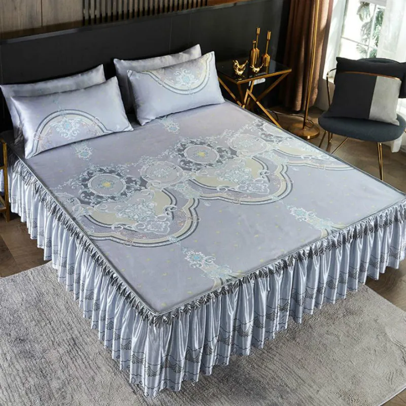 

High-end Villa Bed Skirt Home Textile Bedding 3pcs/set(1Bed Skirt + 2pcs Pillowcase) Bed Sheet King Bedspread Luxury F0568