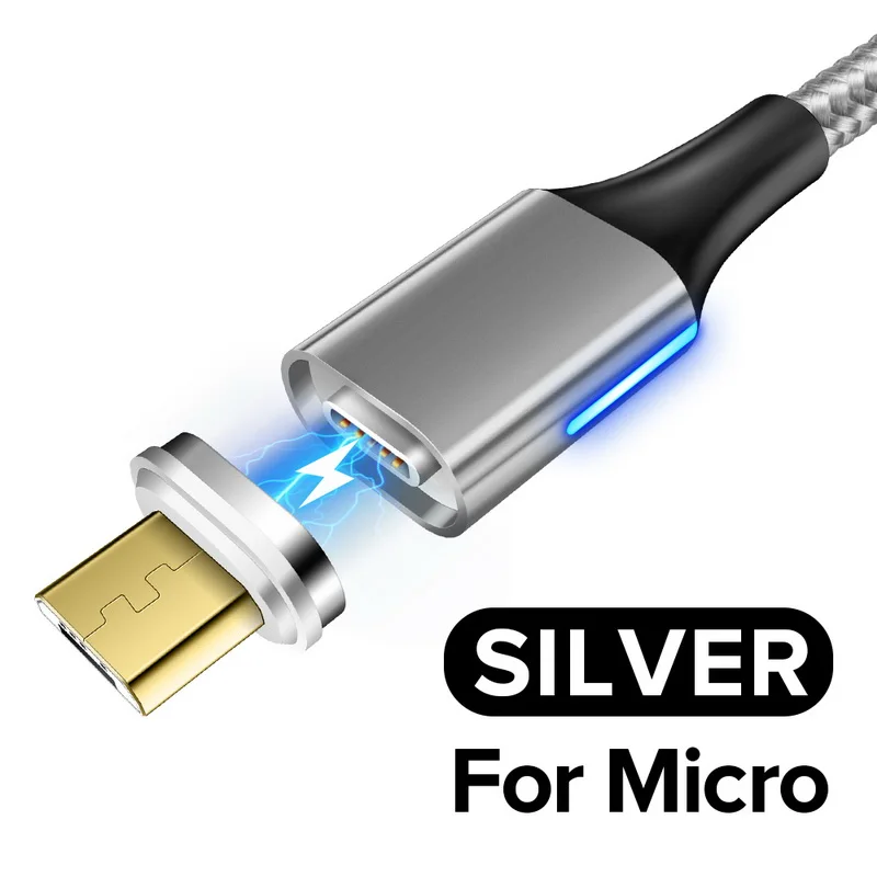 For Micro USB Silver Магнитный кабель GETIHU 2 м для быстрой зарядки 3,0 Micro USB для iPhone XS samsung Xiaomi Redmi Note 5 Pro type C зарядное устройство для зарядки телефона - Цвет: For Micro USB Silver