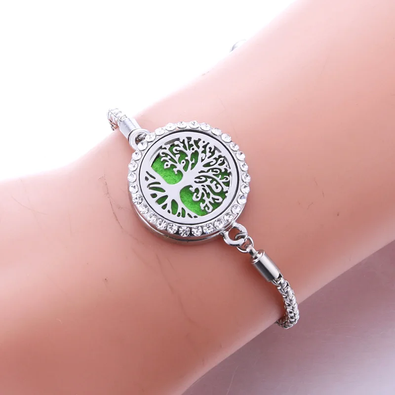 Женский браслет из нержавеющей стали с кристаллами и диффузором эфирного