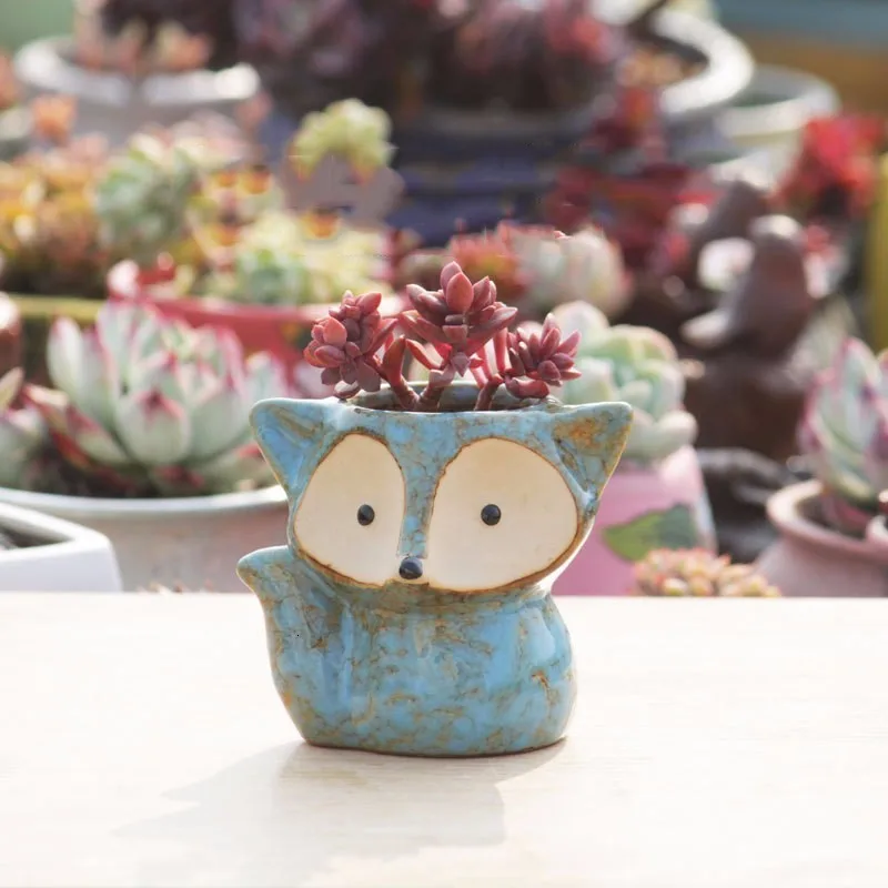Ceramic Fox Plant Pot Micro Cute Mini Potted Succulents Small Flower Pots Bonsai Cartoon Planter Home Decorative | Дом и сад