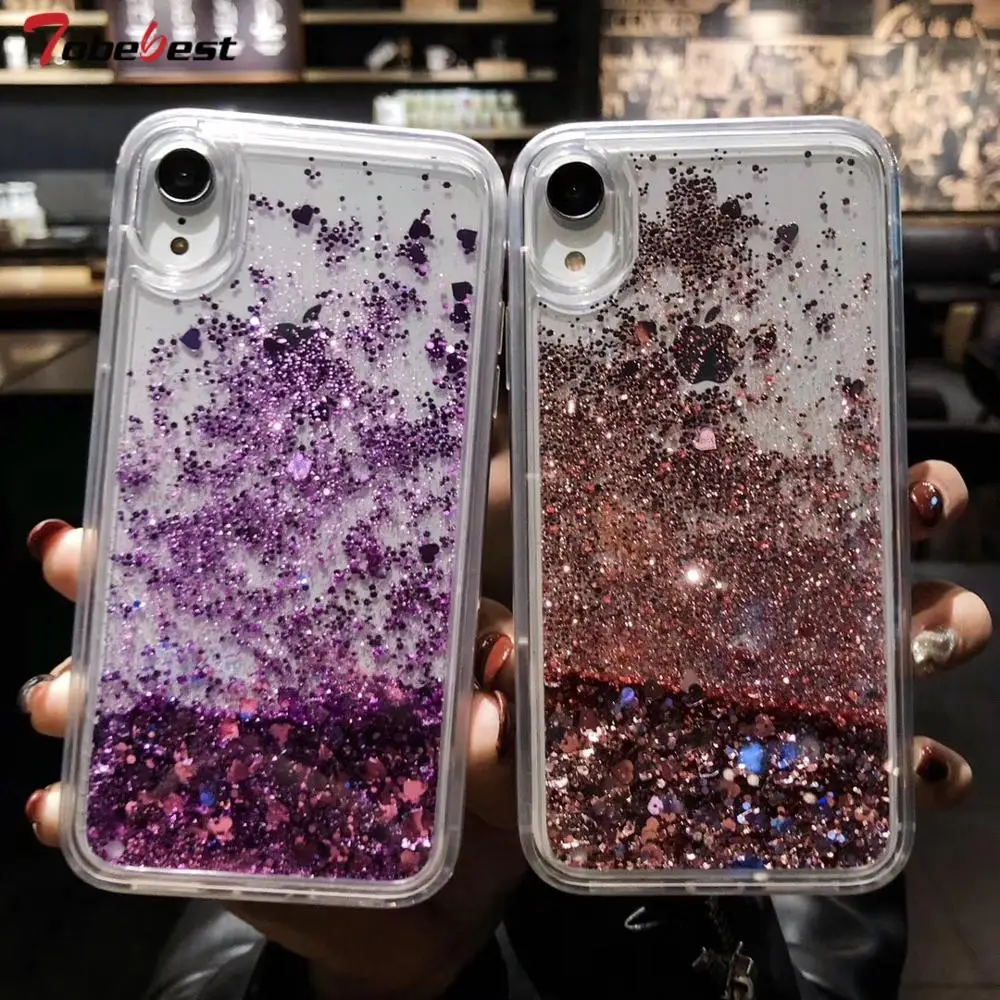 Чехол для телефона с блестками в виде сердечек iphone 12 11 pro max 12mini X XR XS MAX | Мобильные