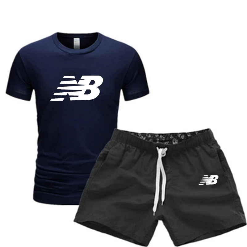 

2021 Summer Fashion Brand Men's T-Shirt Set 2 Piece Men's Sportswear Set Running Sport Short Sleeve + Shorts Men's Set