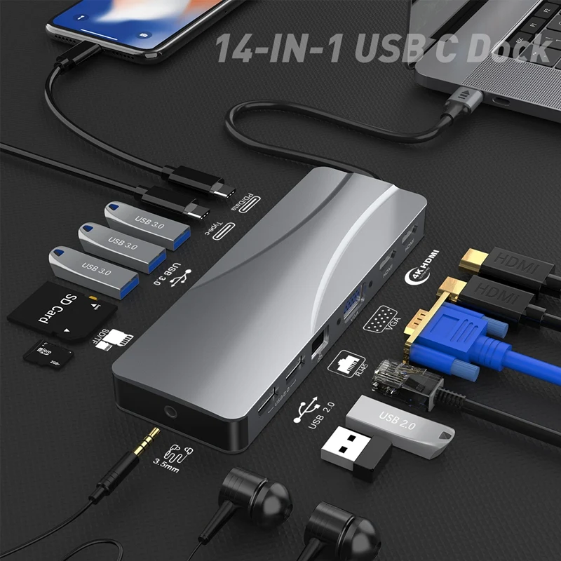 Док-станция для ноутбука Macpro 14 в 1 USB C Ethernet 4K SD/TF | Электроника