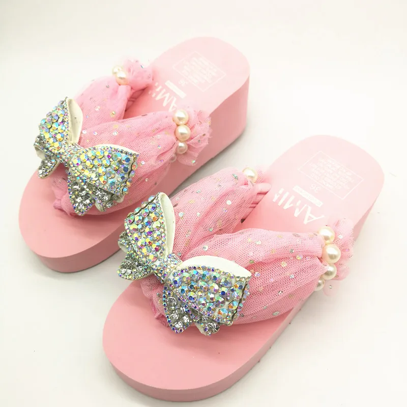 

HAHAFLOWER летние женские сандалии с бриллиантами, мягкие розовые свадебные тапочки для девушек, Нескользящие сандалии на платформе