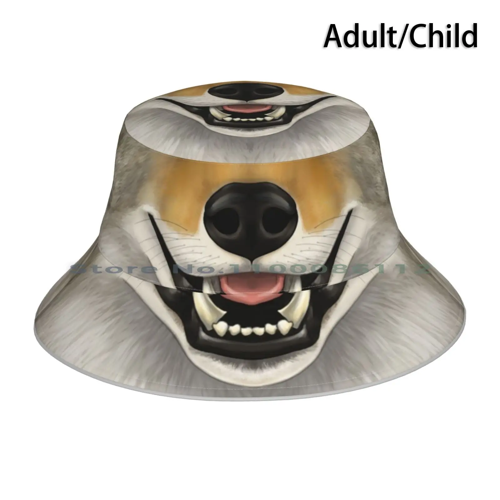 

Coyote Face Bucket Hat Sun Cap Coyote Animal Nose Face Furry Anthro Teeth Foldable Outdoor Fisherman Hat