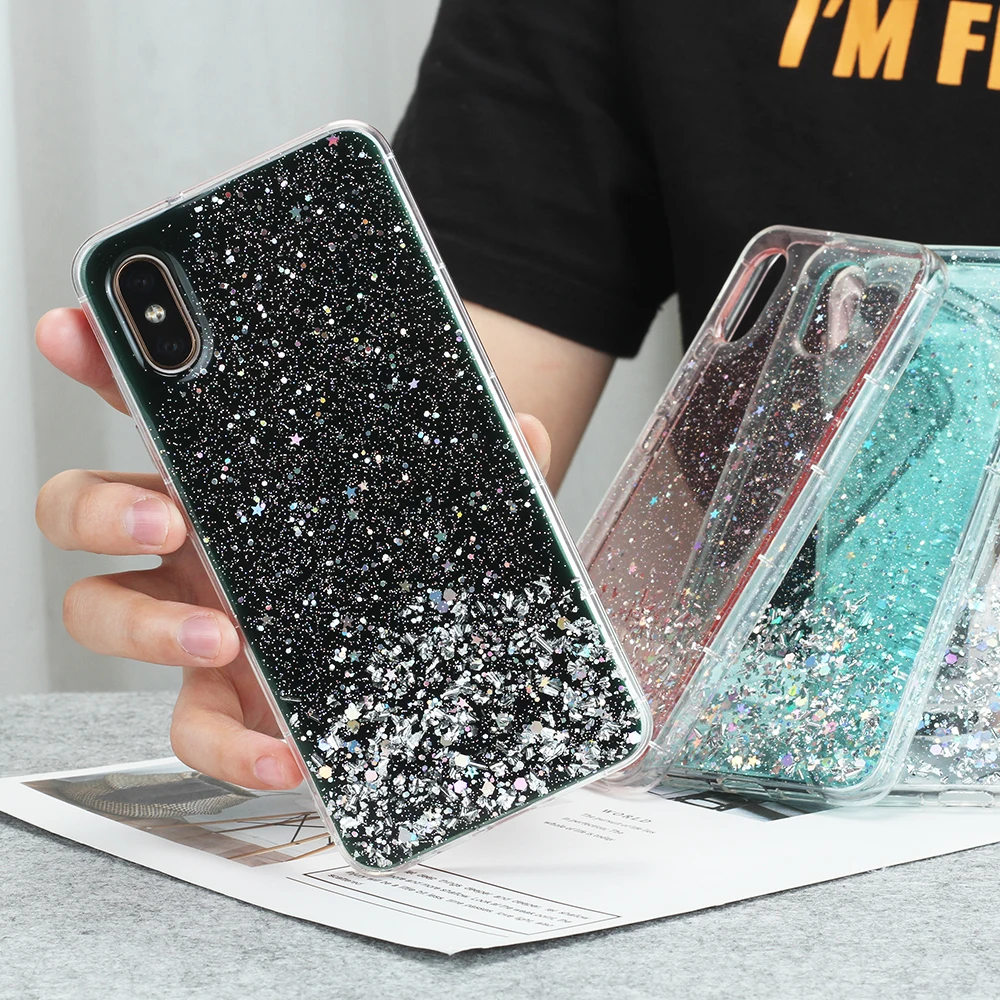 Блестящий чехол с блестками для Xiaomi MI 6X 8 9 SE Lite Star Прозрачный Redmi K20 Pro прозрачный