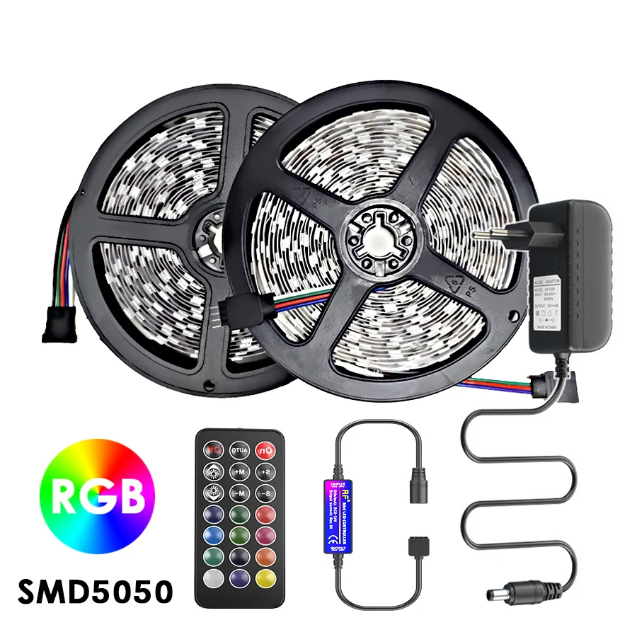 Светодиодная лента светильник Rgb Smd 5050 DC 12V водонепроницаемый светодиодный 5M 10M IR/RF