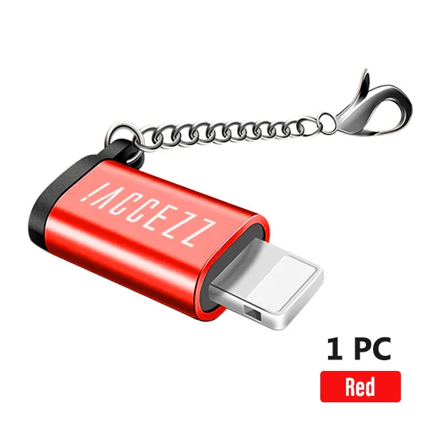 1PC Red ACCEZZ Micro USB Женский адаптер для освещения для iphone X XS XR 6S 7 5 Plus синхронизация данных Зарядка OTG конвертер с брелоком - Цвет: 1PC Red