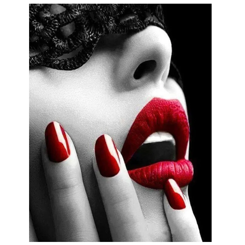 Набор для алмазной живописи вышивки крестиком из черных и красных страз полная