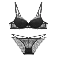 european and american sexy lace underwear deep v girl bra top thin bottom thick small chest gather bra set