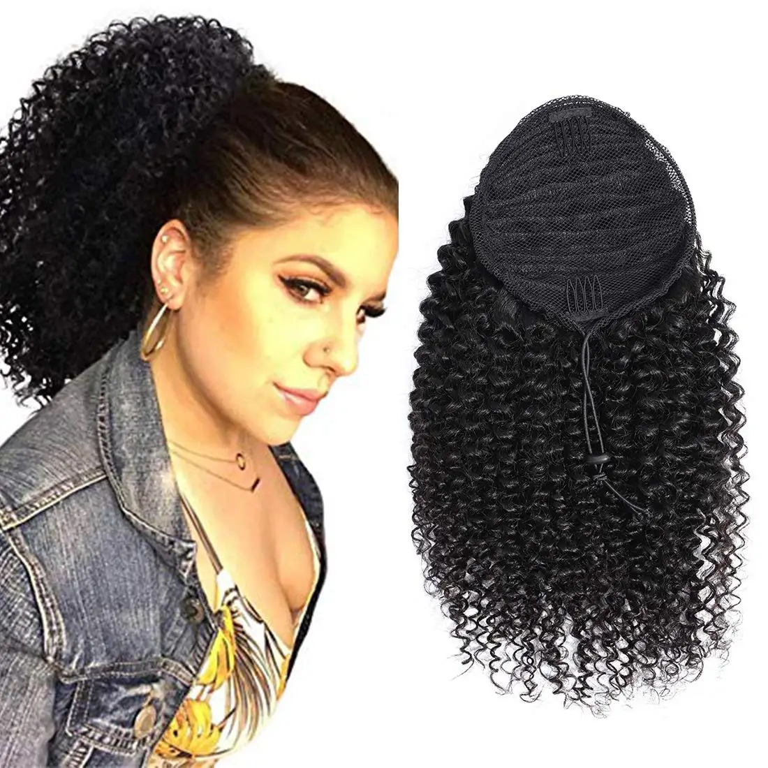 

Alipretty Drawstring Ponytail Human Hair Afro Kinky Curly Ponytail Remy Brazilian Hair Ponytail Long Curly Ponytail