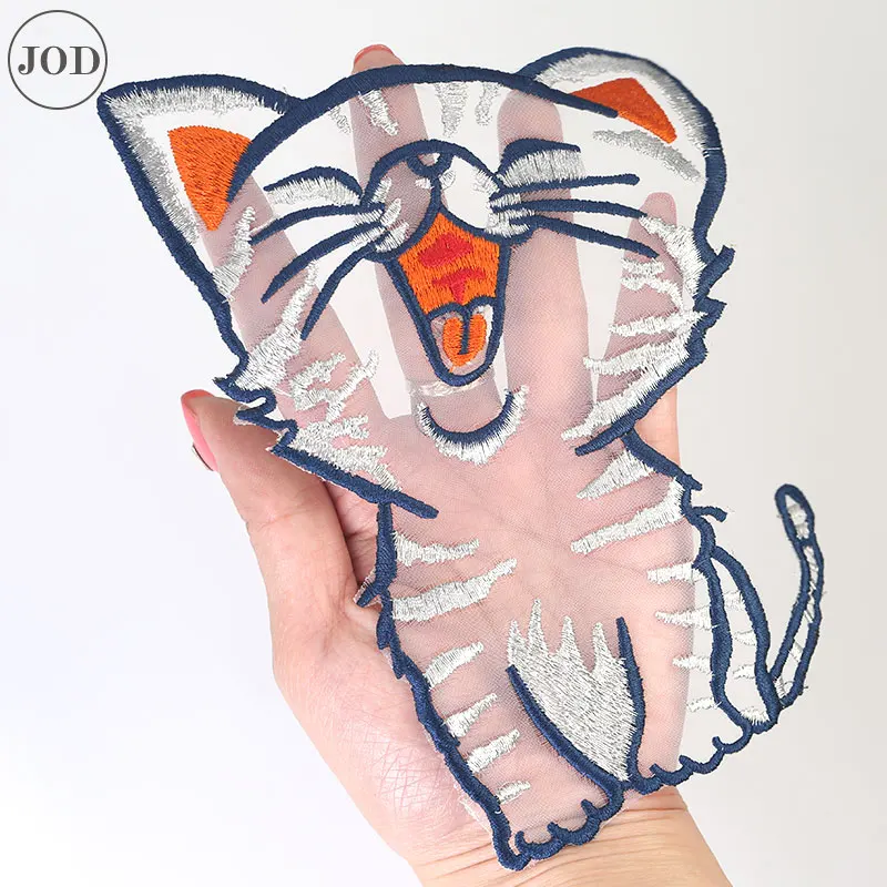 Кружева Кот Вышитые патч на Одежда Аксессуары для шитья милая улыбка пришить