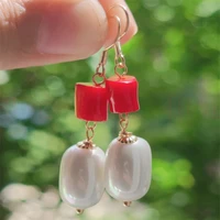 elegant natural red jade pearl earrings ping buckle 18kgp aquaculture carnival women party accessories dangle wedding new year