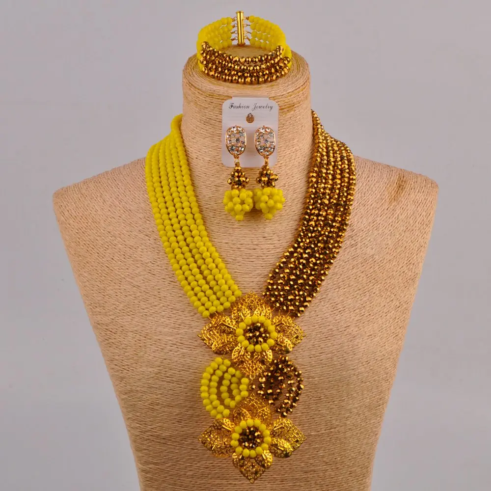 Африканские бусины непрозрачный желтый позолоченный комплект ювелирных изделий