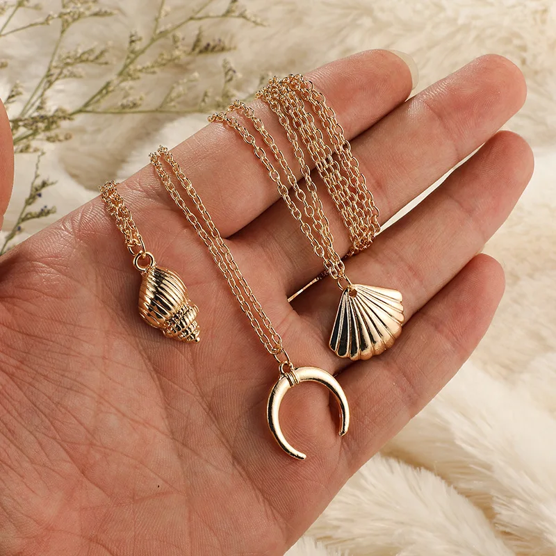 Золотой цвет многослойная Морская раковина луна ожерелье чокер ручной работы