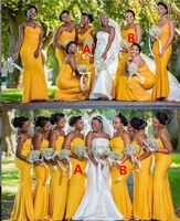 sexy africa mermaid yellow bridesmaid dresses 2022 floor length women spaghetti strap formal wedding guest party dress