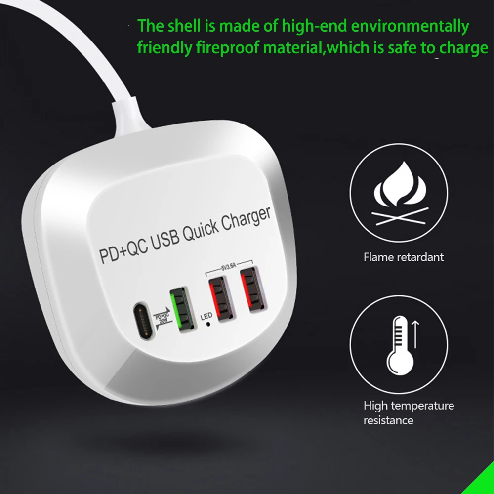 4 ports usb charger hub adapter quick charge portable travel tablet phone charger fast charging pd charger for iphone samsung free global shipping