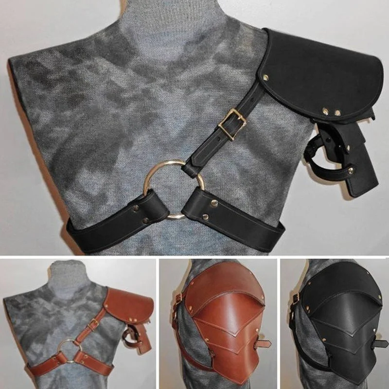 

Medieval Retro Punk Warrior Armor Multi-layer Leather Rivet Single Shoulder Cosplay Stage Performance Props