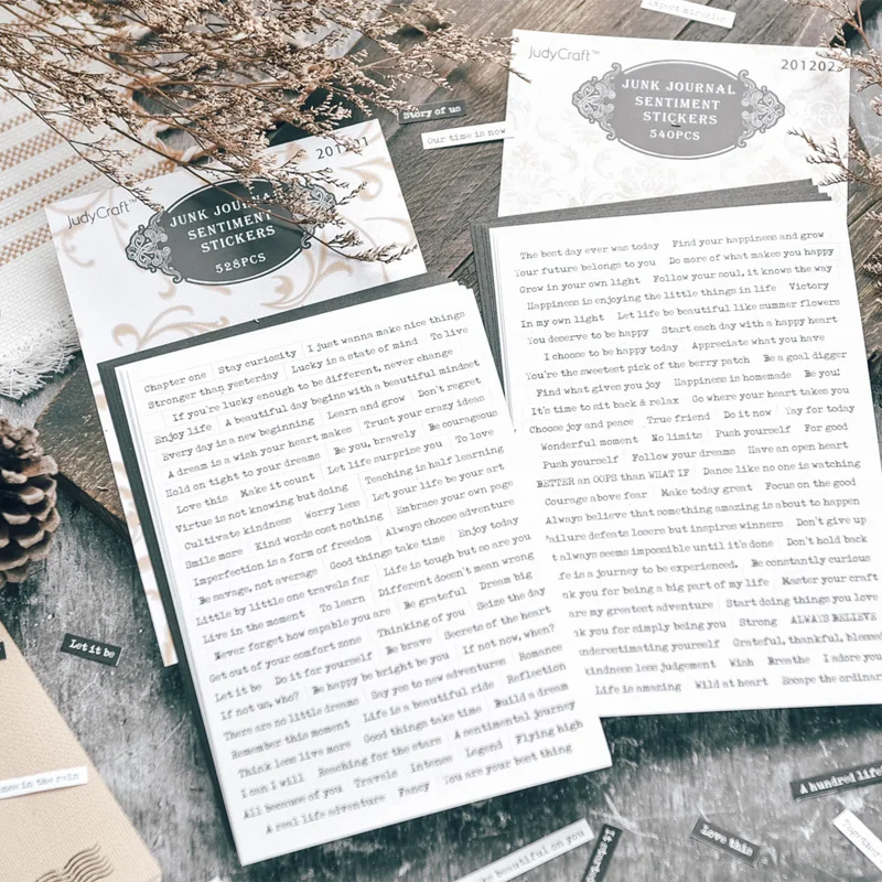 

KLJUYP 8Sheets Black White Words Phrase Stickers Scrapbooking Material Paper Label Diary Stationery Album Decoration