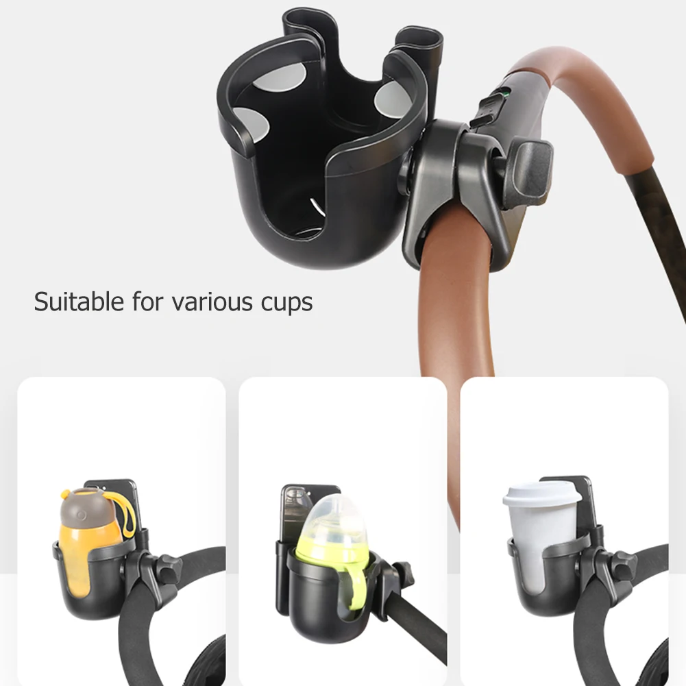 

2 in 1 Plastic Baby Stroller Cup Holder+Phone Holder Water Milk Bottle Rack Bicycle Bike Bottle Trolley Stroller Organizer
