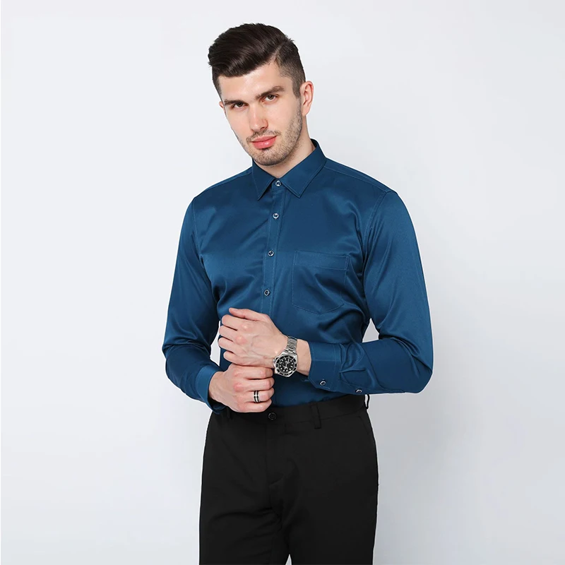 

Newest Men's Business Shirt Long Sleeves Solid Color Professional Work Shirt White Work Shirt Men Anti-wrinkle No-iron Clothing