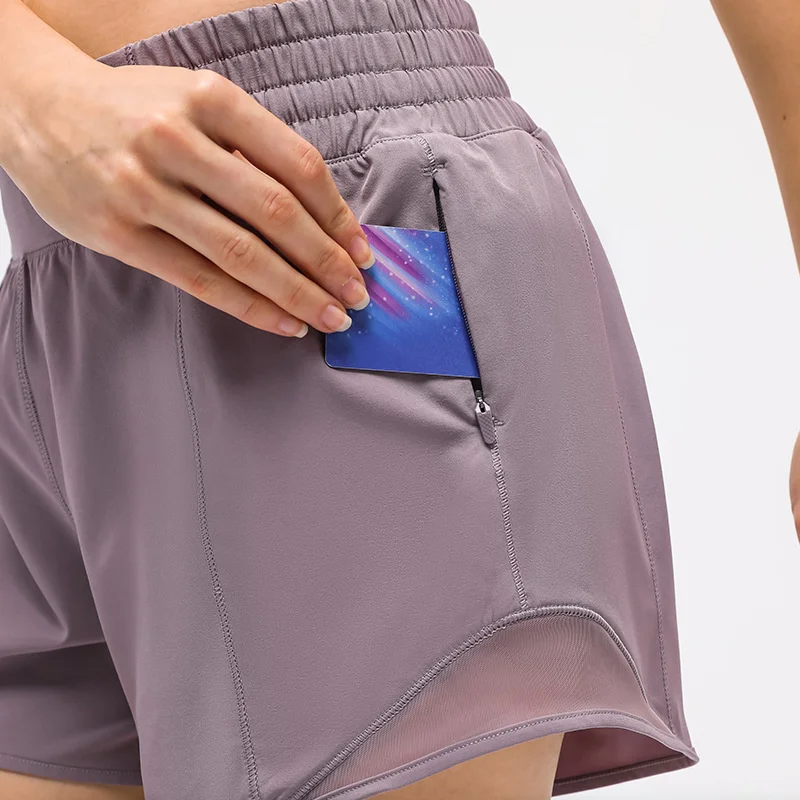 

NWT 2021 Tummy Control Yoga Shorts for Women Workout Running Sports Shorts Side Zipper Pocket Lightweight Breathable Short