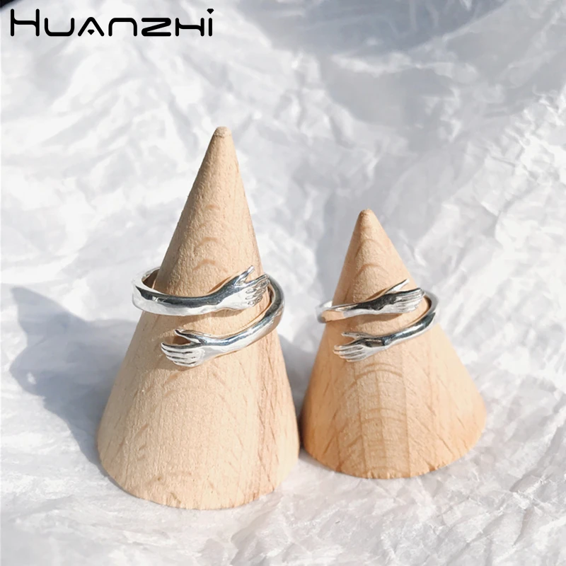 HUANZHI минималистичное винтажное тибетское серебряное кольцо с двумя руками для