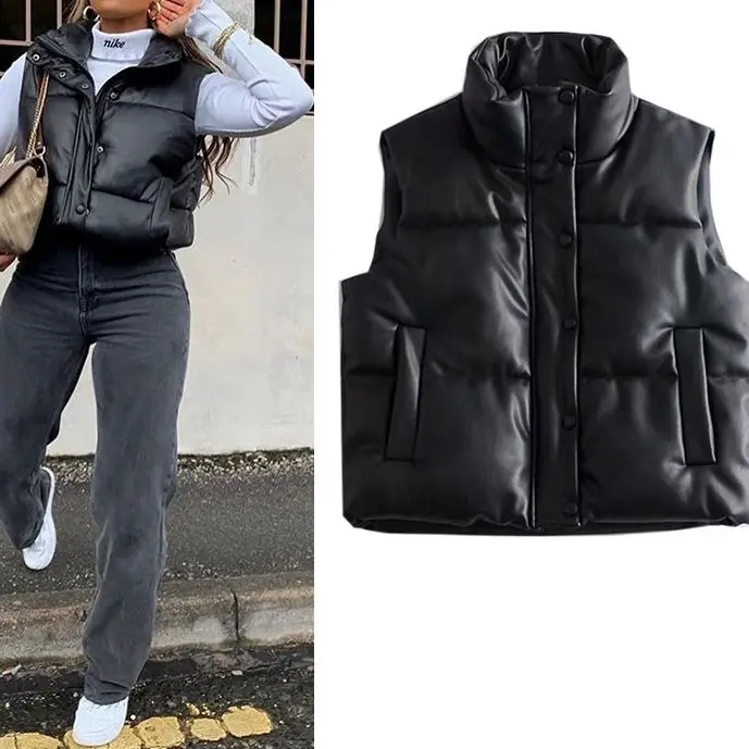 

Black Pu Faux Leather Blazer Winter Vintage Cropped Jacket Women 2021 Chaquetas De Mujer Za Fashion Female Outwear Abrigo Veste