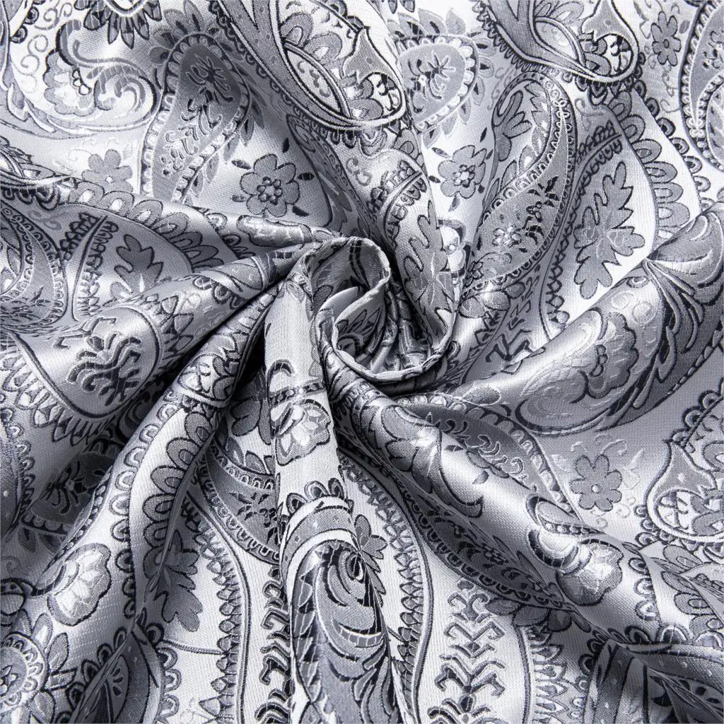 Fashion Paisley Floral Men Shirt Silver White Business Casual Long Sleeve Social Collar Shirts Brand Male Button Blouses