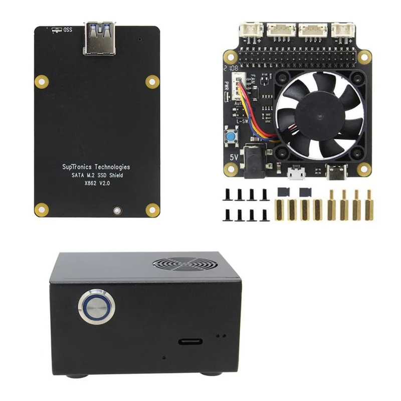 

X862 V2.0 Expansion Board+X735 V2.5 Power Management&PWM Cooling Fan Board with Metal Case for Raspberry Pi 4B
