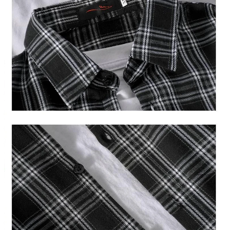 Рубашка женская в клетку с отложным воротником большого размера длинным рукавом