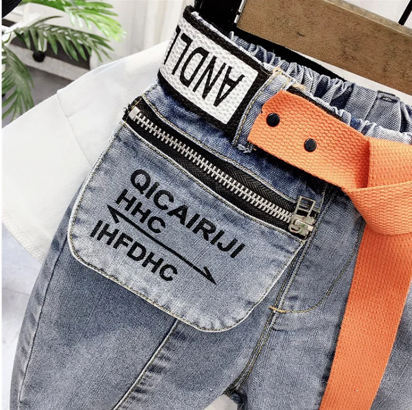 

2021 New Boys Summer Denim Shorts Personalized Letter Pocket Children's Jeans Kids Pants KJ07