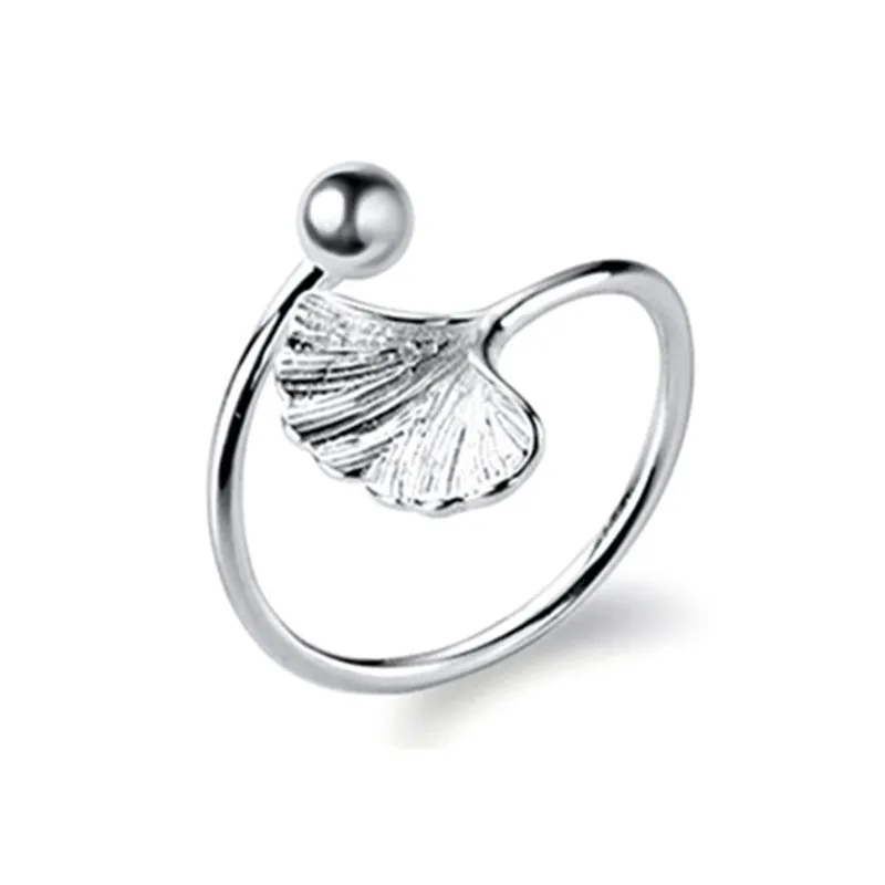 

New Simple Popular Ginkgo Leaf 925 Sterling Silver Jewelry Not Allergic Fresh Round Beads Exquisite Popular Opening Rings SR556